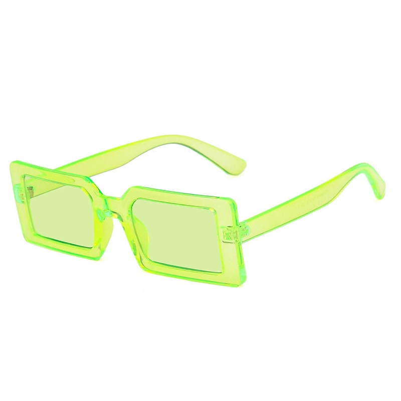 SHAUNA Ins Popular Retro Fluorescent Green Rectangle Sunglasses UV400