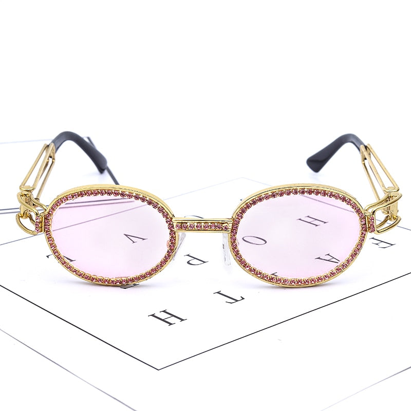 Colorful Small Round Rhinestone Sunglasses Women Steampunk Diamond Sun Glasses Classic Eyeglasses Men Clear Lens Vintage Shades