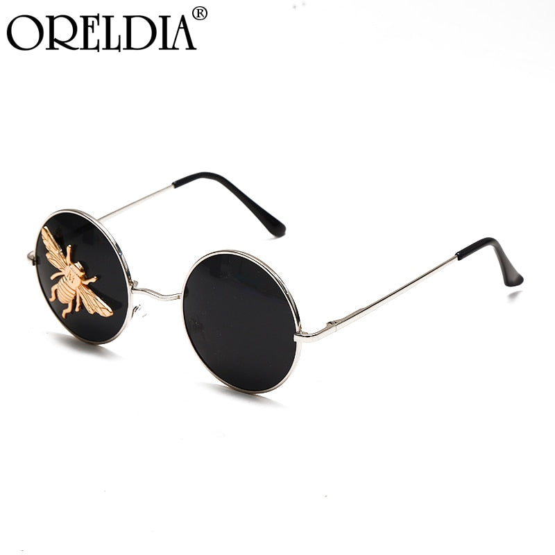 Retro Classic Round Sunglasses Male Brand Designer Little Bee Sunglasses Fashion Lady Metal Frame Black Lens Glasses Hot UV400