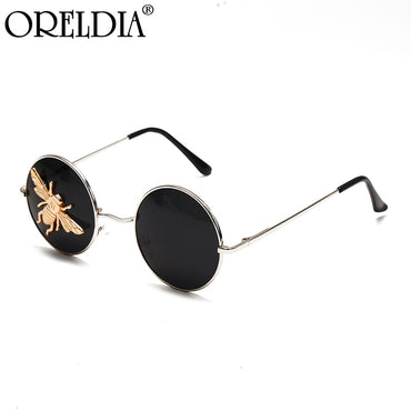 Retro Classic Round Sunglasses Male Brand Designer Little Bee Sunglasses Fashion Lady Metal Frame Black Lens Glasses Hot UV400