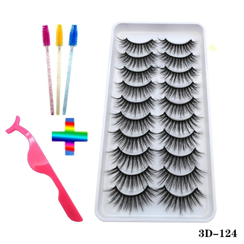 10/20 Pairs of Handmade False Eyelashes Naturally Soft Eyelashes Enlarged Eyes 3D Mink Eyelash Brush Makeup Eyelash Tool