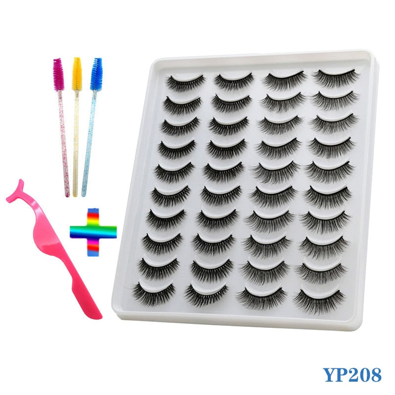 10/20 Pairs of Handmade False Eyelashes Naturally Soft Eyelashes Enlarged Eyes 3D Mink Eyelash Brush Makeup Eyelash Tool