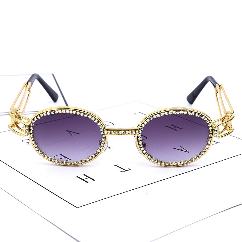 Colorful Small Round Rhinestone Sunglasses Women Steampunk Diamond Sun Glasses Classic Eyeglasses Men Clear Lens Vintage Shades