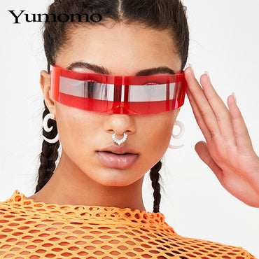 Fashion Siamese Futuristic Wrap Around Monob Costume Sunglasses Luxury Brand Designer Mask Novelty Glasses Purple Blue Goggle