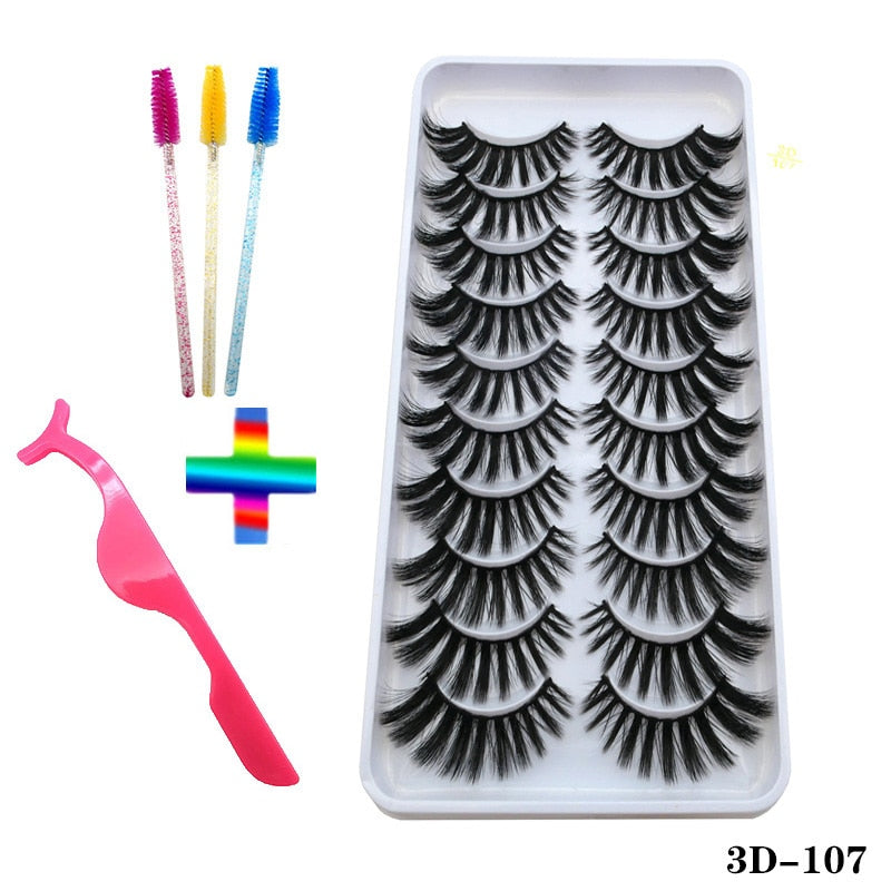 10/20 Pairs of Handmade False Eyelashes Naturally Soft Eyelashes Enlarged Eyes 3D Mink Eyelash Brush Makeup Eyelash Tool