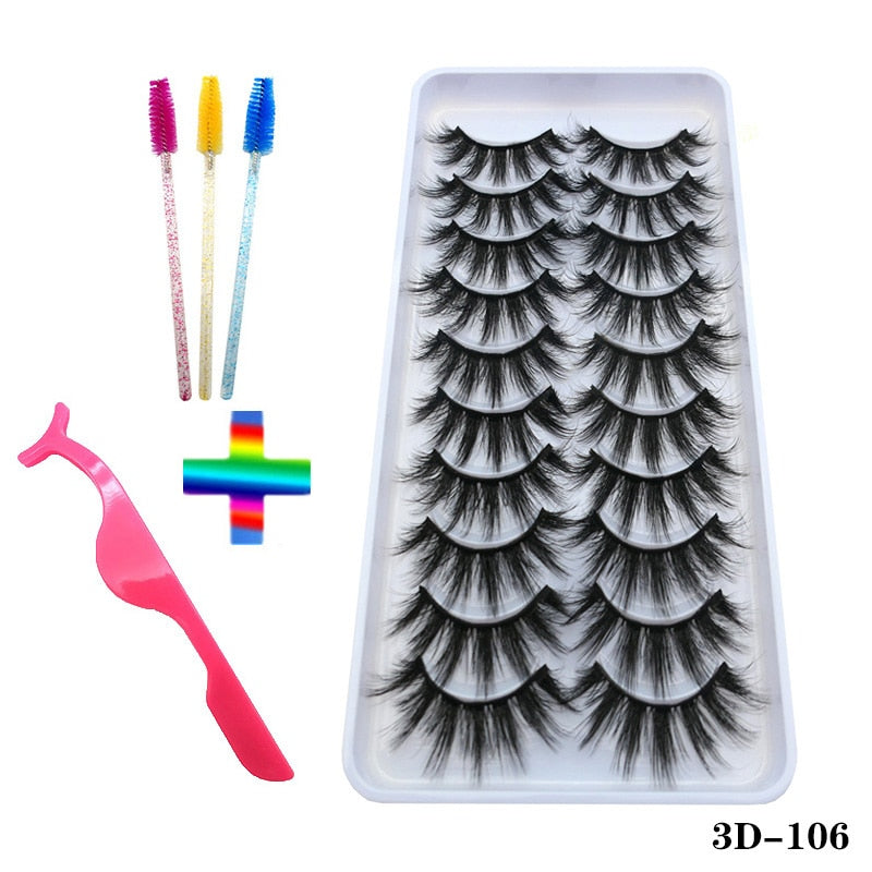 10/20 Pairs of Handmade False Eyelashes Naturally Soft Eyelashes Enlarged Eyes 3D Mink Eyelash Brush Makeup Eyelash Tool