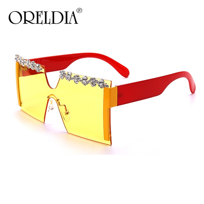 Oversized Square Rimless Rhinestone Sunglasses Women Brand Designer Flat Top Diamond Sun Glasses Female One Piece Gafa de sol