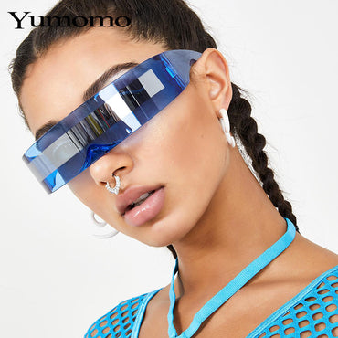 Fashion Siamese Futuristic Wrap Around Monob Costume Sunglasses Luxury Brand Designer Mask Novelty Glasses Purple Blue Goggle