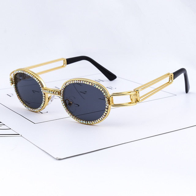 Colorful Small Round Rhinestone Sunglasses Women Steampunk Diamond Sun Glasses Classic Eyeglasses Men Clear Lens Vintage Shades