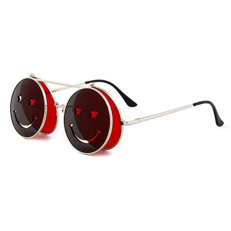 SHAUNA Spring Hinge Cute Smiling Face Women Folding Punk Sunglasses Unique Men Double Lens Tinted Steampunk Glasses UV400