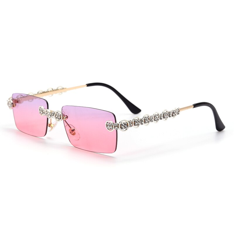 Rimless Diamond Sunglasses Women 2021 Rectangle Steampunk Sun Glasses Crystal Vintage Rhinestone Glasses Eyewear UV400 Oculos