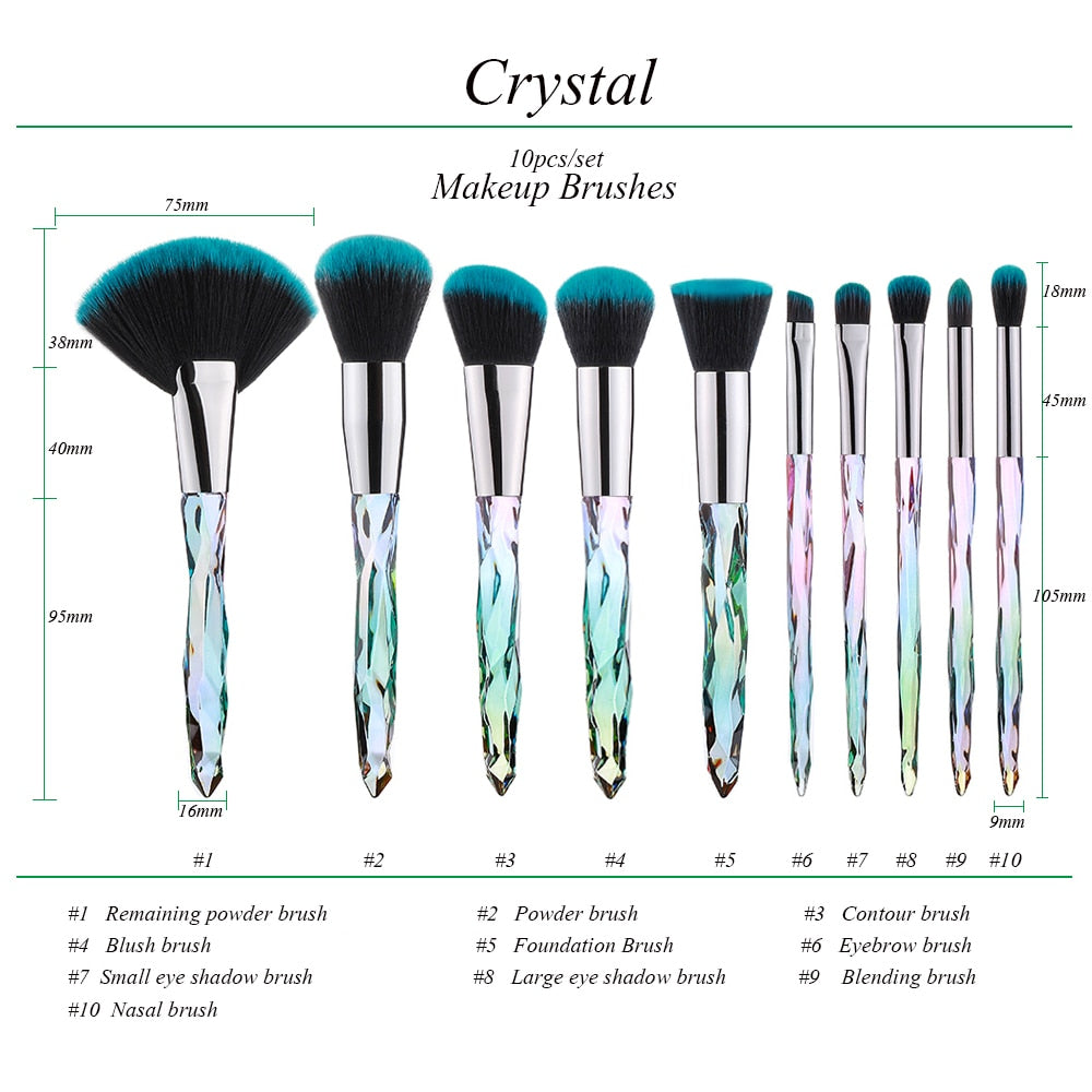 FLD 13/10/5pcs Crystal Makeup Brushes Set Powder Foundation Fan Brush Eye Shadow Eyebrow Professional Blush Makeup Brush Tools