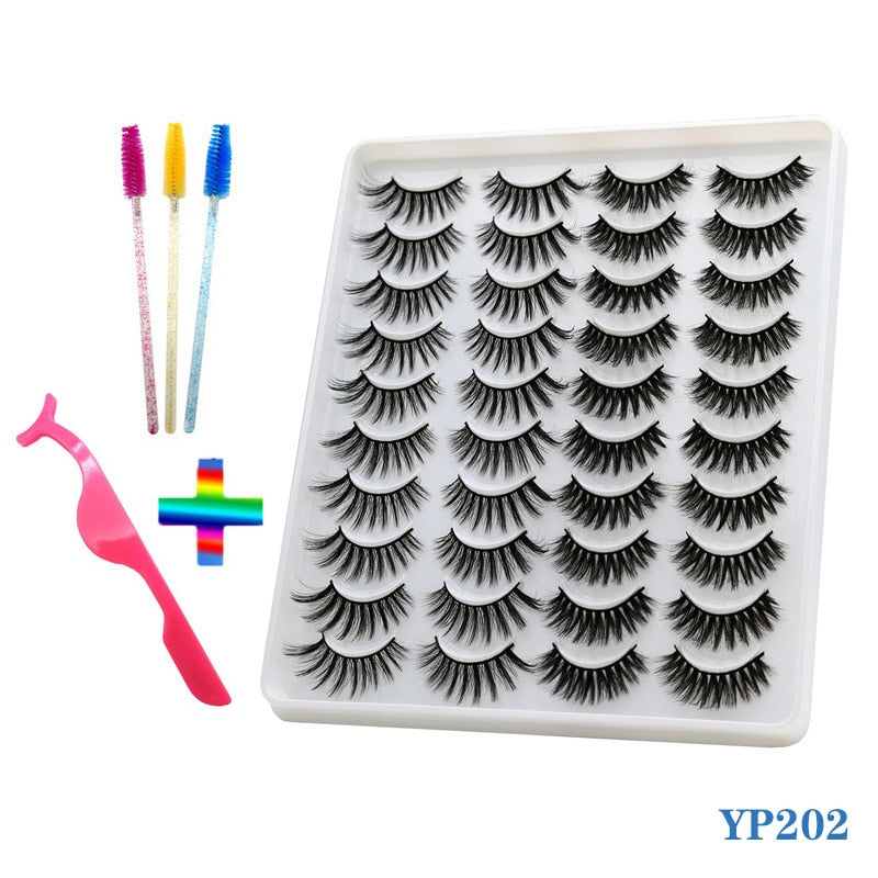 10/20 Pairs of Handmade False Eyelashes Naturally Soft Eyelashes Enlarged Eyes 3D Mink Eyelash Brush Makeup Eyelash Tool