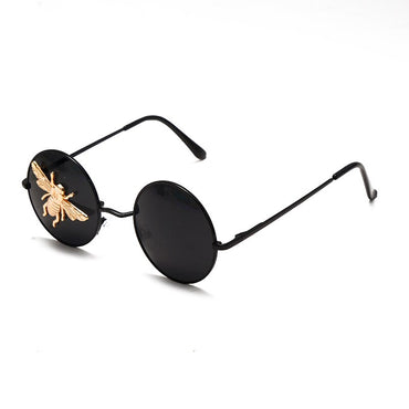 Retro Classic Round Sunglasses Male Brand Designer Little Bee Sunglasses Fashion Lady Metal Frame Black Lens Glasses Hot UV400