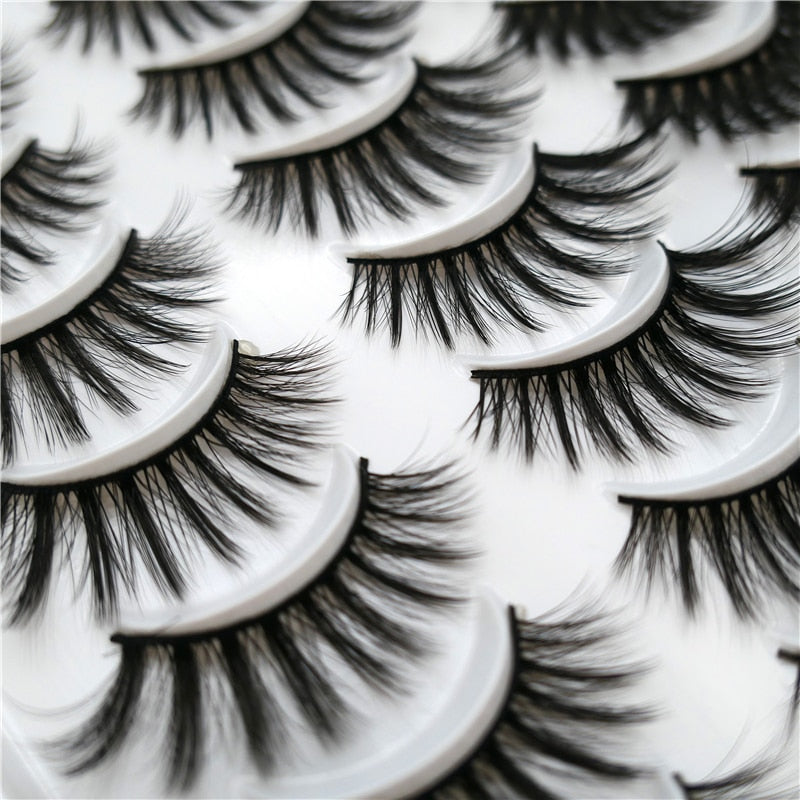 10/20 Pairs of Handmade False Eyelashes Naturally Soft Eyelashes Enlarged Eyes 3D Mink Eyelash Brush Makeup Eyelash Tool