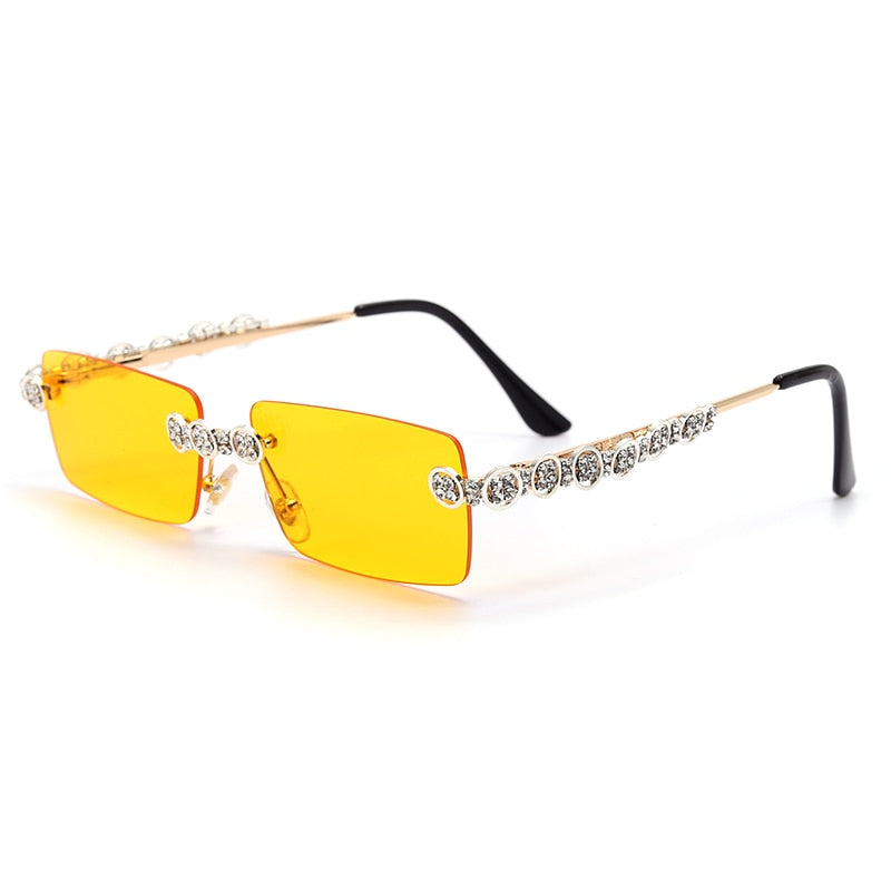 Rimless Diamond Sunglasses Women 2021 Rectangle Steampunk Sun Glasses Crystal Vintage Rhinestone Glasses Eyewear UV400 Oculos