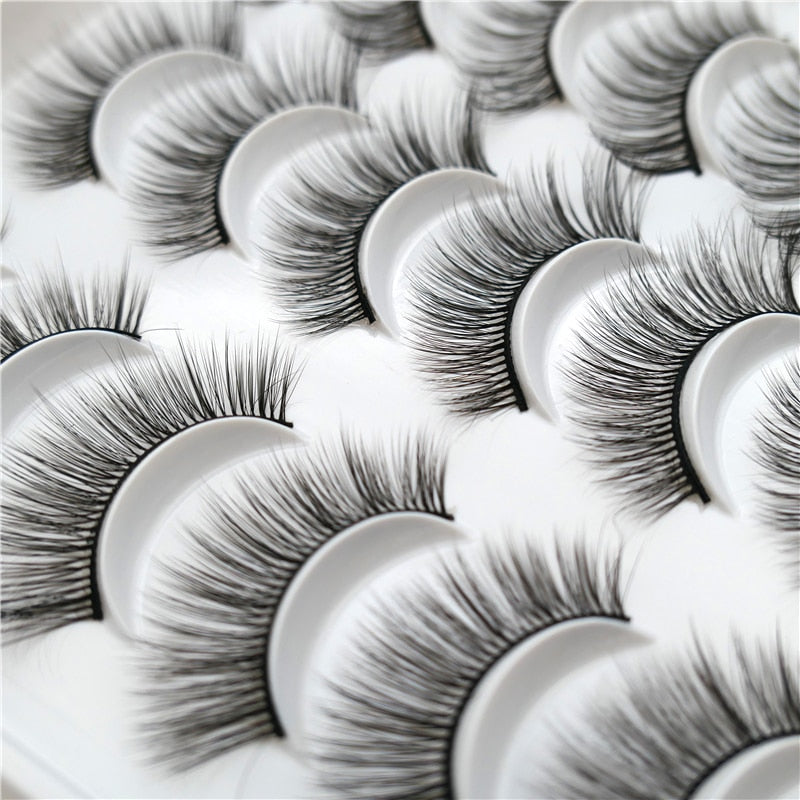 10/20 Pairs of Handmade False Eyelashes Naturally Soft Eyelashes Enlarged Eyes 3D Mink Eyelash Brush Makeup Eyelash Tool