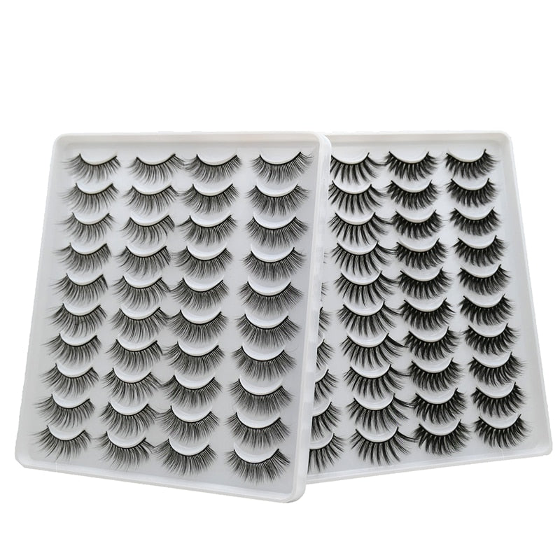 10/20 Pairs of Handmade False Eyelashes Naturally Soft Eyelashes Enlarged Eyes 3D Mink Eyelash Brush Makeup Eyelash Tool