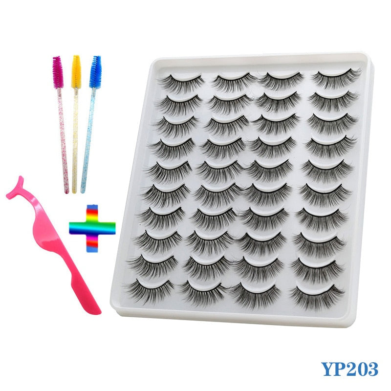 10/20 Pairs of Handmade False Eyelashes Naturally Soft Eyelashes Enlarged Eyes 3D Mink Eyelash Brush Makeup Eyelash Tool