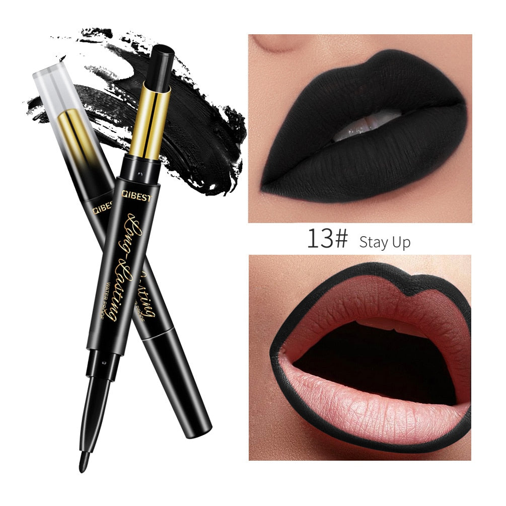 QIBEST 2 In 1 Lipstick Pen Lip Liner Lipstick Pencil Lip Makeup Women Cosmetics Long Lasting Waterproof Matte Lip Pencil For Lip