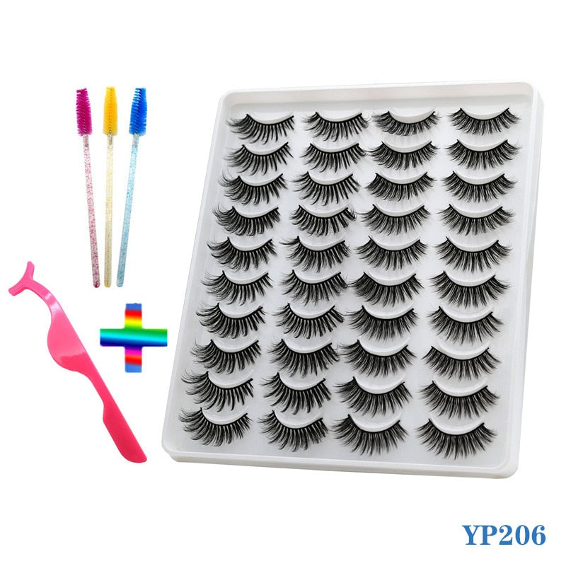 10/20 Pairs of Handmade False Eyelashes Naturally Soft Eyelashes Enlarged Eyes 3D Mink Eyelash Brush Makeup Eyelash Tool