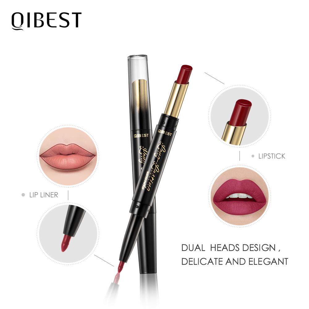 QIBEST 2 In 1 Lipstick Pen Lip Liner Lipstick Pencil Lip Makeup Women Cosmetics Long Lasting Waterproof Matte Lip Pencil For Lip