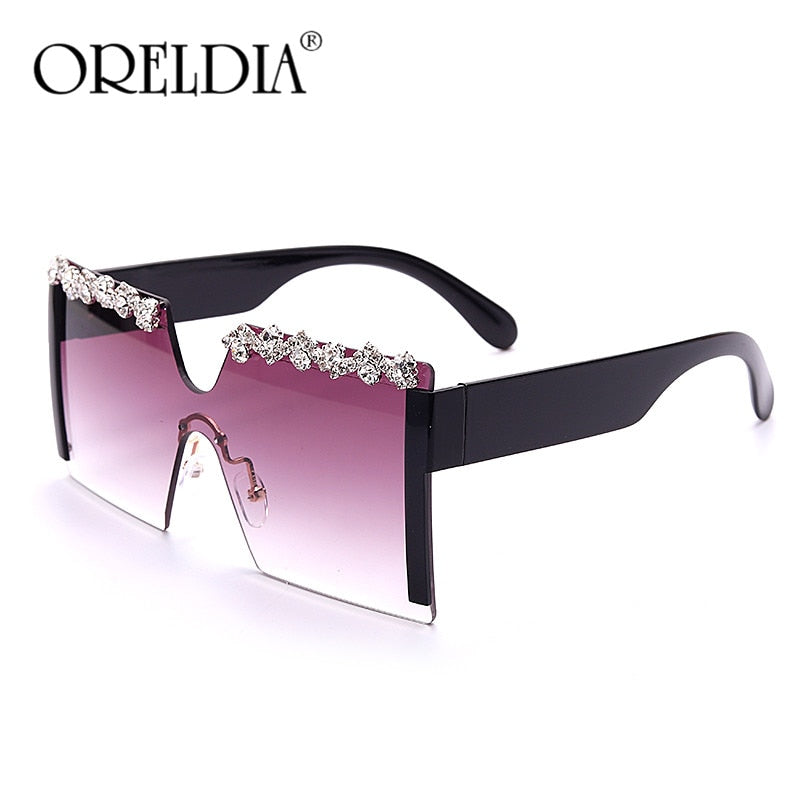 Oversized Square Rimless Rhinestone Sunglasses Women Brand Designer Flat Top Diamond Sun Glasses Female One Piece Gafa de sol