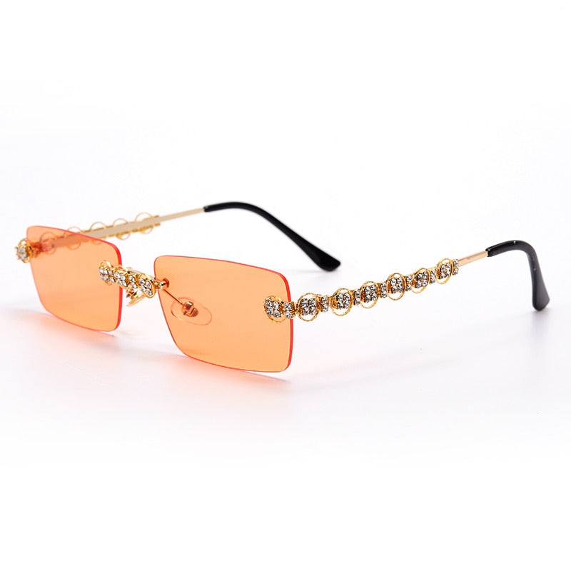 Rimless Diamond Sunglasses Women 2021 Rectangle Steampunk Sun Glasses Crystal Vintage Rhinestone Glasses Eyewear UV400 Oculos