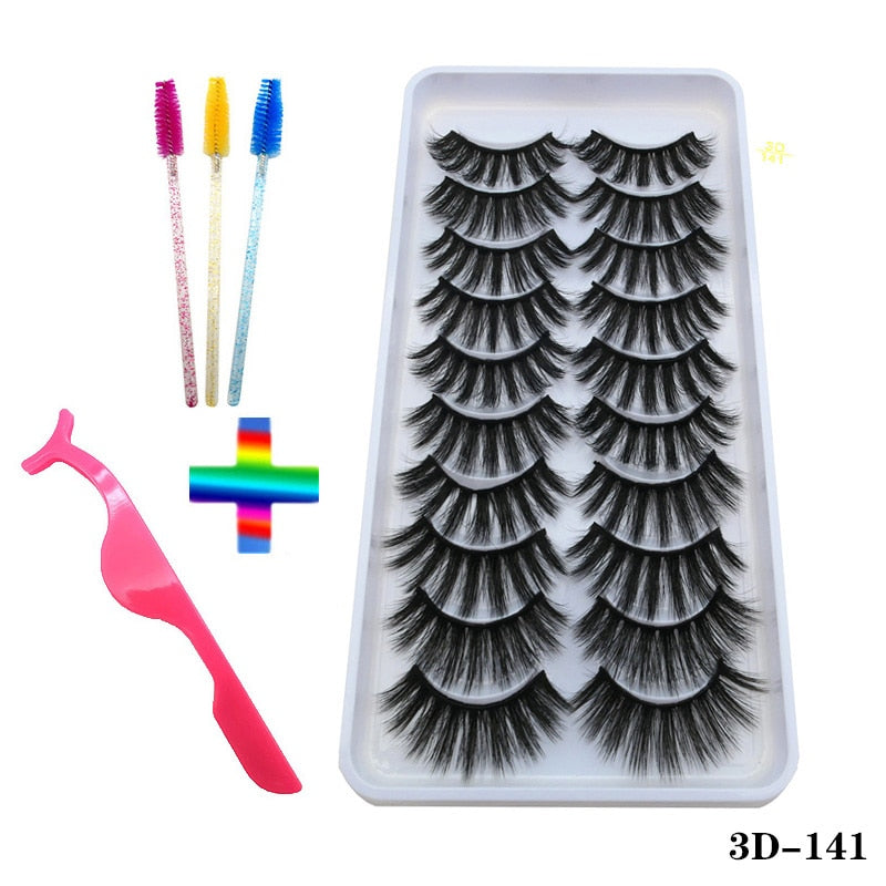 10/20 Pairs of Handmade False Eyelashes Naturally Soft Eyelashes Enlarged Eyes 3D Mink Eyelash Brush Makeup Eyelash Tool