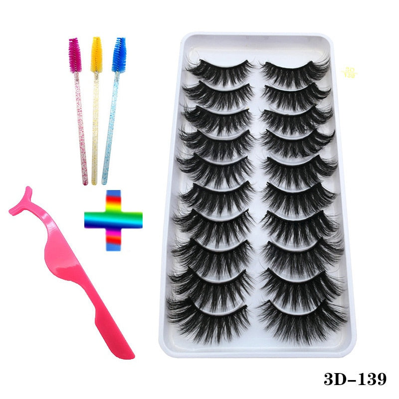 10/20 Pairs of Handmade False Eyelashes Naturally Soft Eyelashes Enlarged Eyes 3D Mink Eyelash Brush Makeup Eyelash Tool