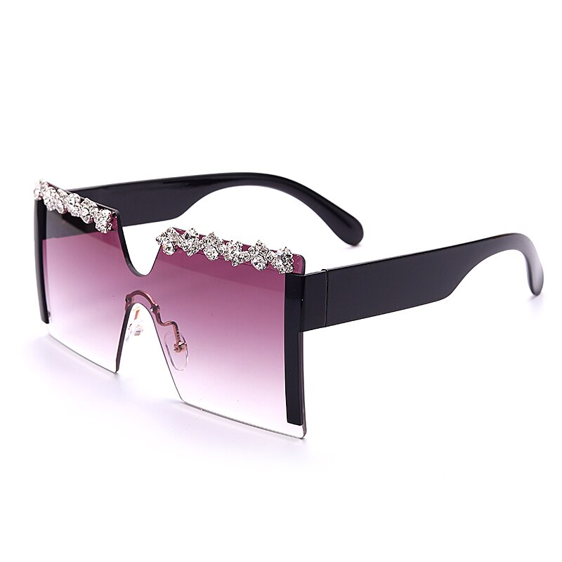 Oversized Square Rimless Rhinestone Sunglasses Women Brand Designer Flat Top Diamond Sun Glasses Female One Piece Gafa de sol