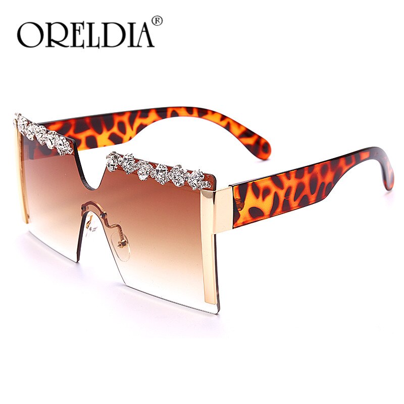 Oversized Square Rimless Rhinestone Sunglasses Women Brand Designer Flat Top Diamond Sun Glasses Female One Piece Gafa de sol