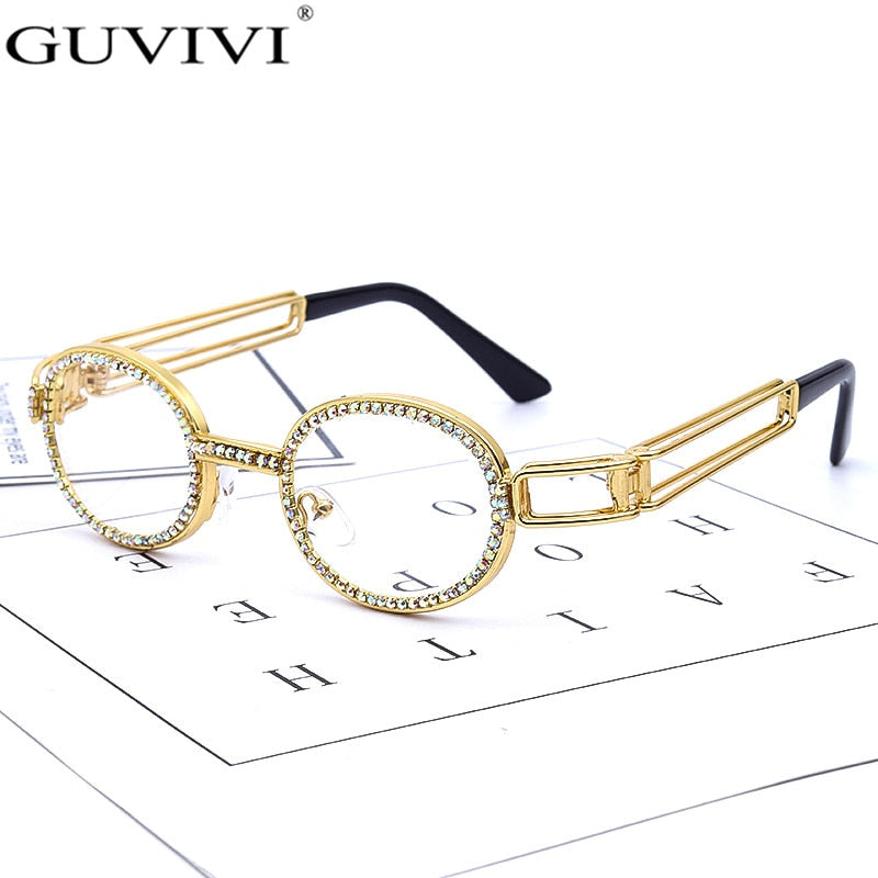 Colorful Small Round Rhinestone Sunglasses Women Steampunk Diamond Sun Glasses Classic Eyeglasses Men Clear Lens Vintage Shades