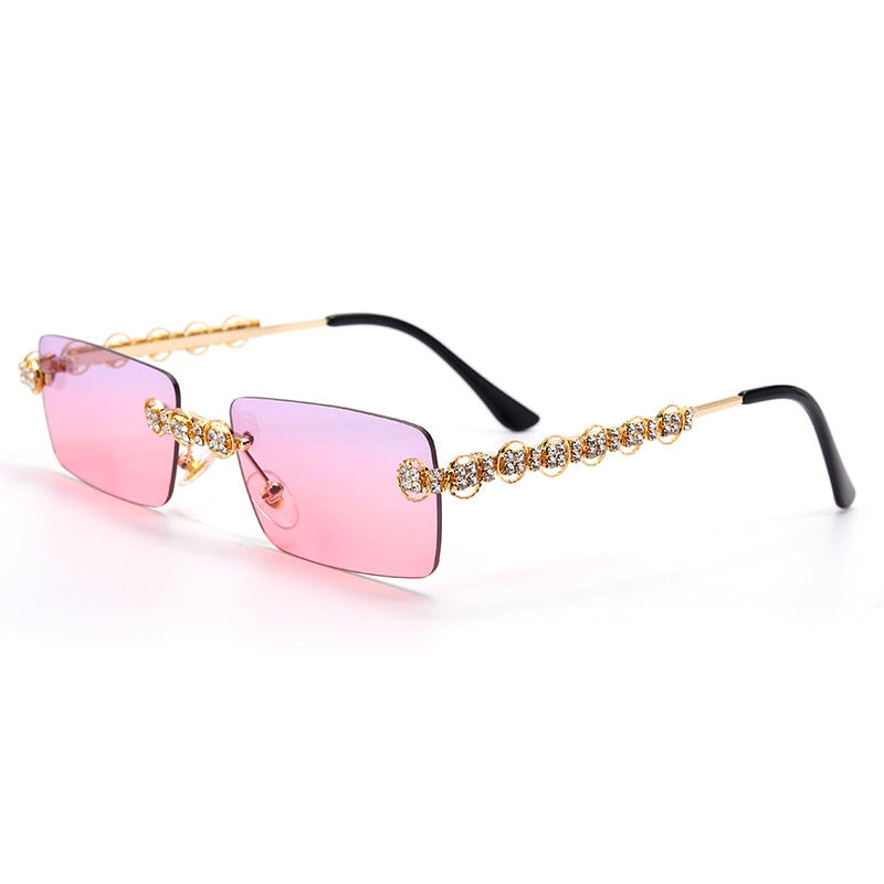 Rimless Diamond Sunglasses Women 2021 Rectangle Steampunk Sun Glasses Crystal Vintage Rhinestone Glasses Eyewear UV400 Oculos