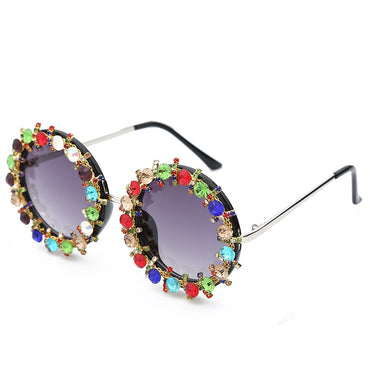 Fashion Round Crystal Sunglasses Women Luxury Brand Colorful Diamond Metal Frame High Quality Sun Glasses For Men Female UV400