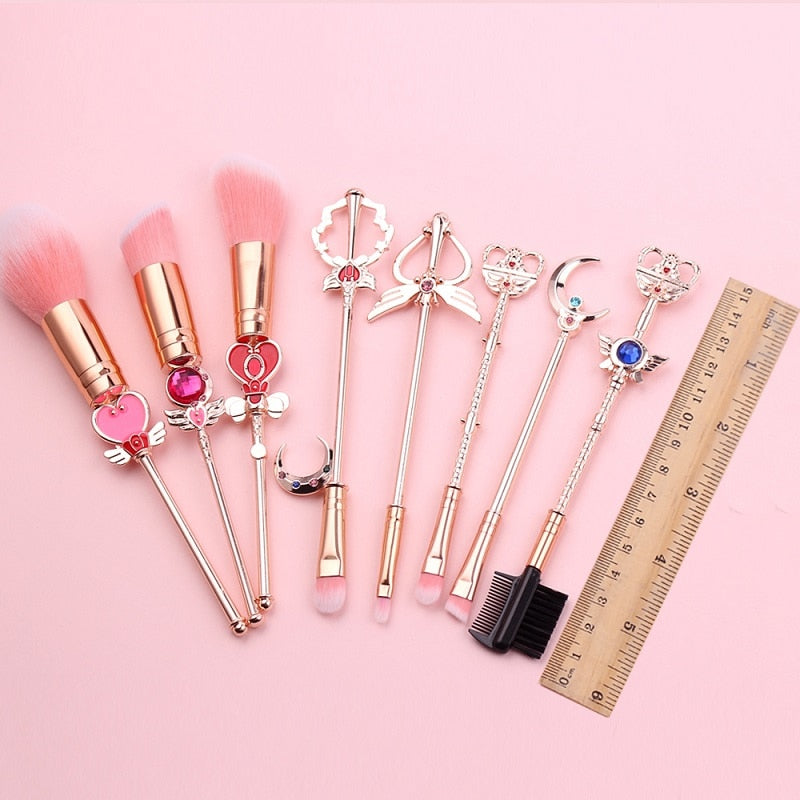 Anime Cosplay Cosmetic Brush Makeup Brushes Set 8pcs Tools kit Eye Liner Shader Foundation Powder Natural-Synthetic Pink Hair