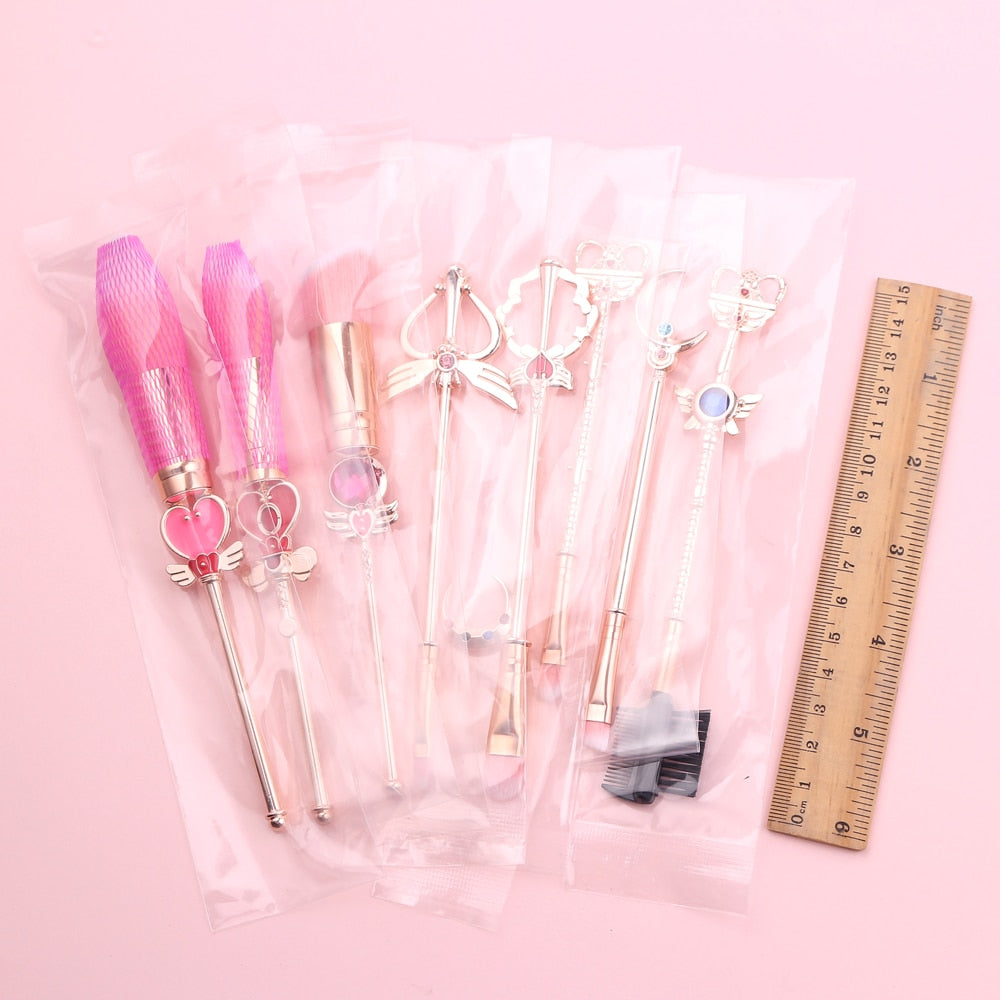 Anime Cosplay Cosmetic Brush Makeup Brushes Set 8pcs Tools kit Eye Liner Shader Foundation Powder Natural-Synthetic Pink Hair