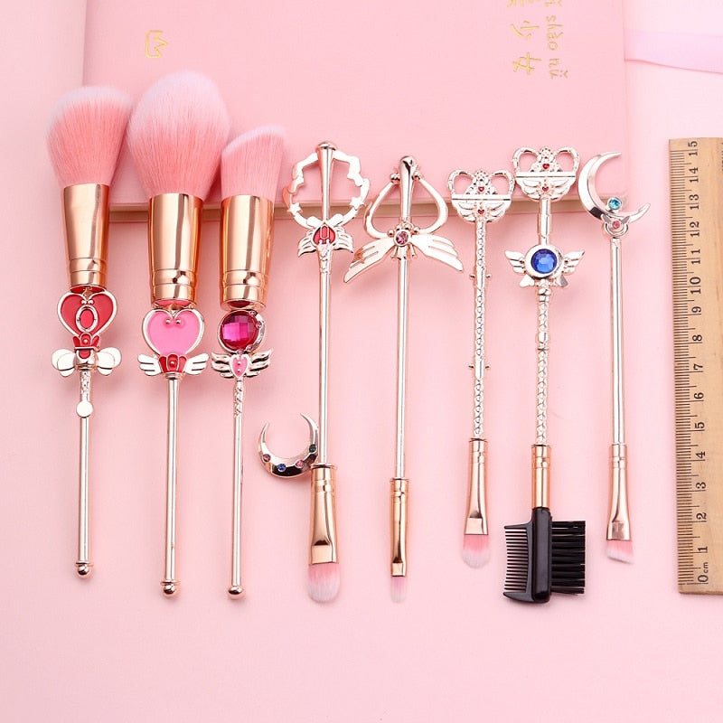 Anime Cosplay Cosmetic Brush Makeup Brushes Set 8pcs Tools kit Eye Liner Shader Foundation Powder Natural-Synthetic Pink Hair