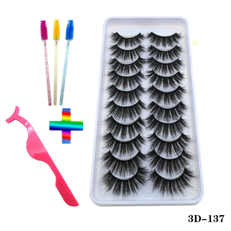 10/20 Pairs of Handmade False Eyelashes Naturally Soft Eyelashes Enlarged Eyes 3D Mink Eyelash Brush Makeup Eyelash Tool