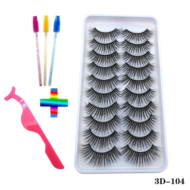 10/20 Pairs of Handmade False Eyelashes Naturally Soft Eyelashes Enlarged Eyes 3D Mink Eyelash Brush Makeup Eyelash Tool