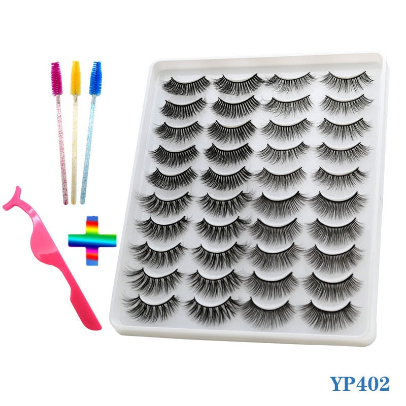 10/20 Pairs of Handmade False Eyelashes Naturally Soft Eyelashes Enlarged Eyes 3D Mink Eyelash Brush Makeup Eyelash Tool