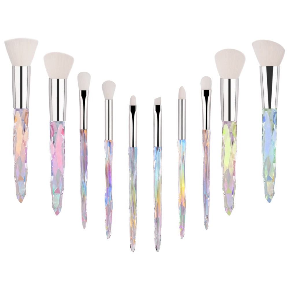 10pcs Makeup Brush Soft Type Cosmetic Face Powder Foundation Brushes Synthetic Hair Crystal Handle High Quality gift Makeup set