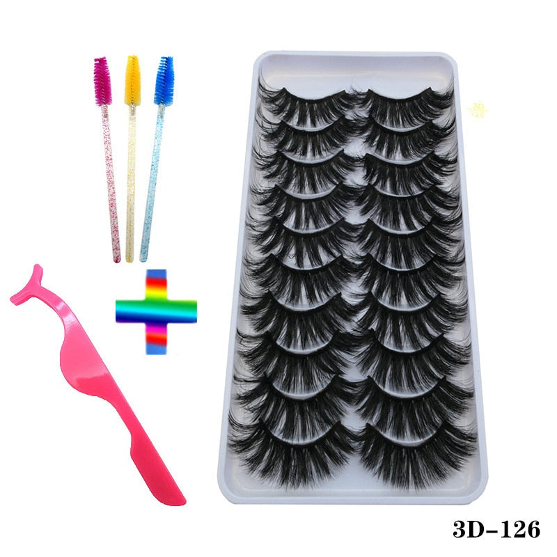 10/20 Pairs of Handmade False Eyelashes Naturally Soft Eyelashes Enlarged Eyes 3D Mink Eyelash Brush Makeup Eyelash Tool