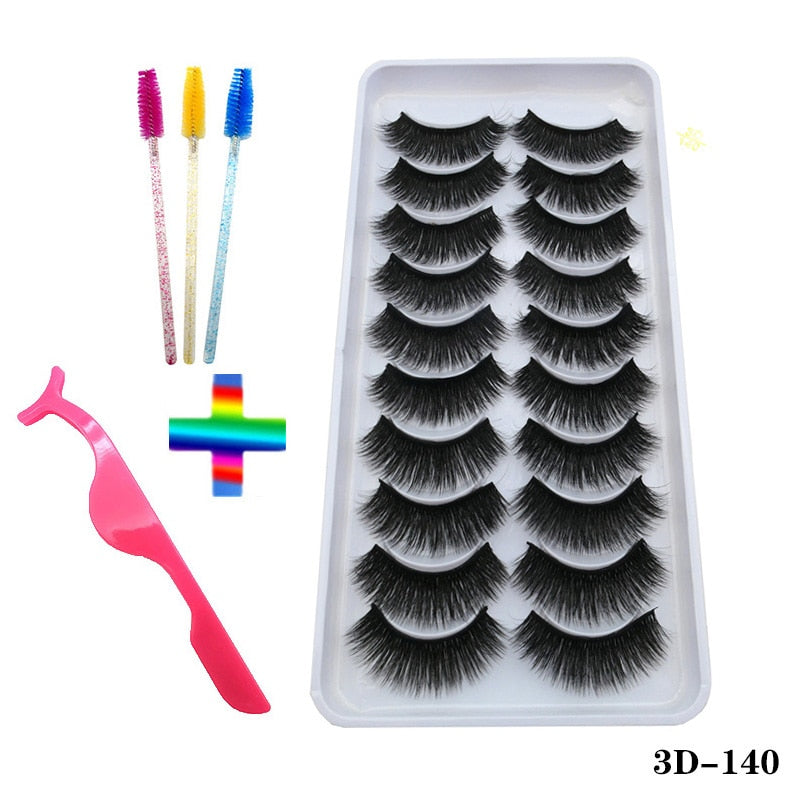 10/20 Pairs of Handmade False Eyelashes Naturally Soft Eyelashes Enlarged Eyes 3D Mink Eyelash Brush Makeup Eyelash Tool