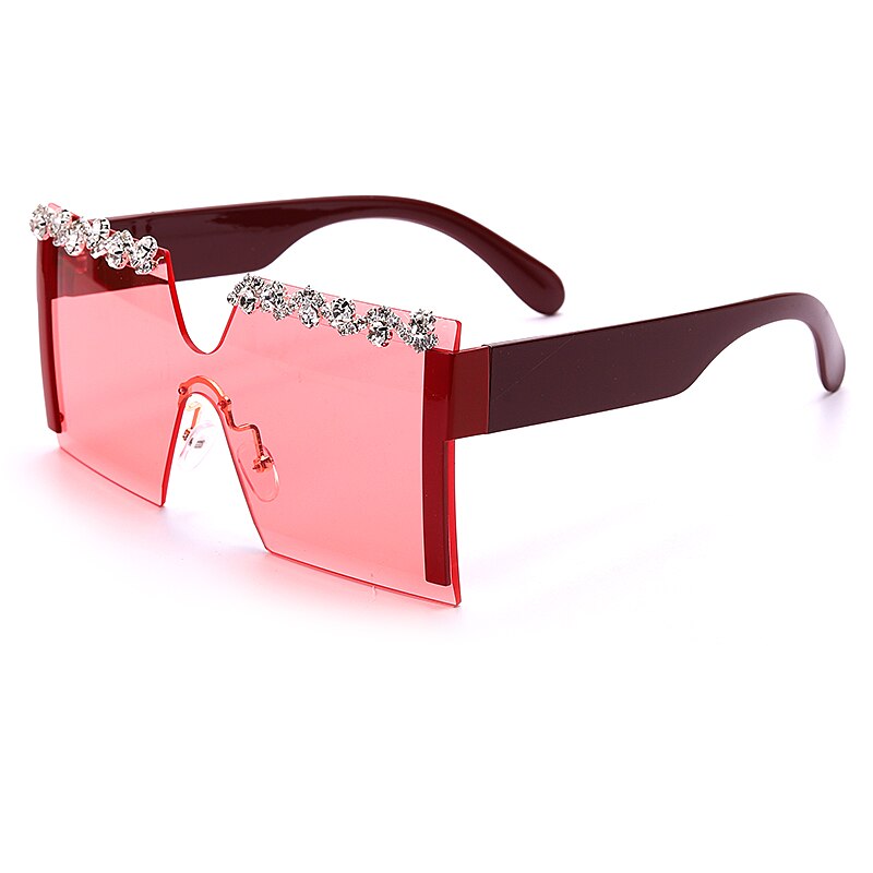 Oversized Square Rimless Rhinestone Sunglasses Women Brand Designer Flat Top Diamond Sun Glasses Female One Piece Gafa de sol