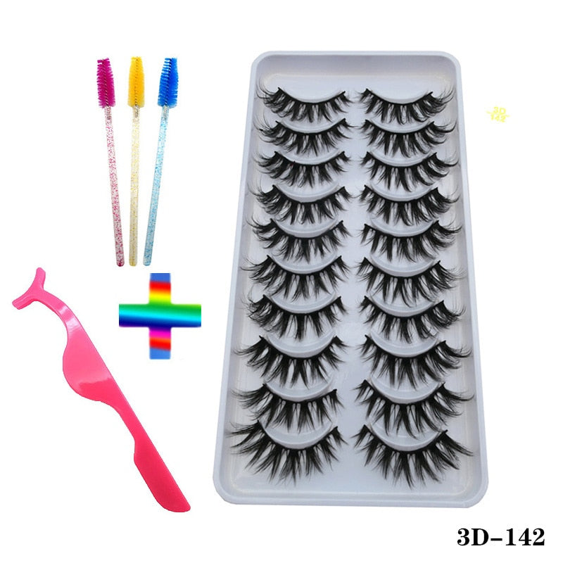 10/20 Pairs of Handmade False Eyelashes Naturally Soft Eyelashes Enlarged Eyes 3D Mink Eyelash Brush Makeup Eyelash Tool