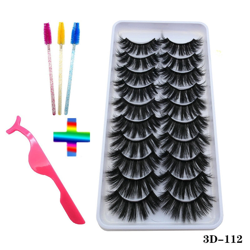 10/20 Pairs of Handmade False Eyelashes Naturally Soft Eyelashes Enlarged Eyes 3D Mink Eyelash Brush Makeup Eyelash Tool