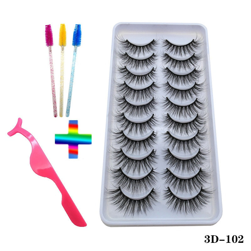 10/20 Pairs of Handmade False Eyelashes Naturally Soft Eyelashes Enlarged Eyes 3D Mink Eyelash Brush Makeup Eyelash Tool