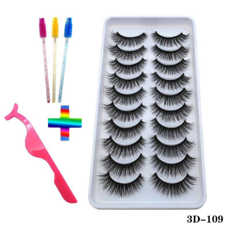 10/20 Pairs of Handmade False Eyelashes Naturally Soft Eyelashes Enlarged Eyes 3D Mink Eyelash Brush Makeup Eyelash Tool