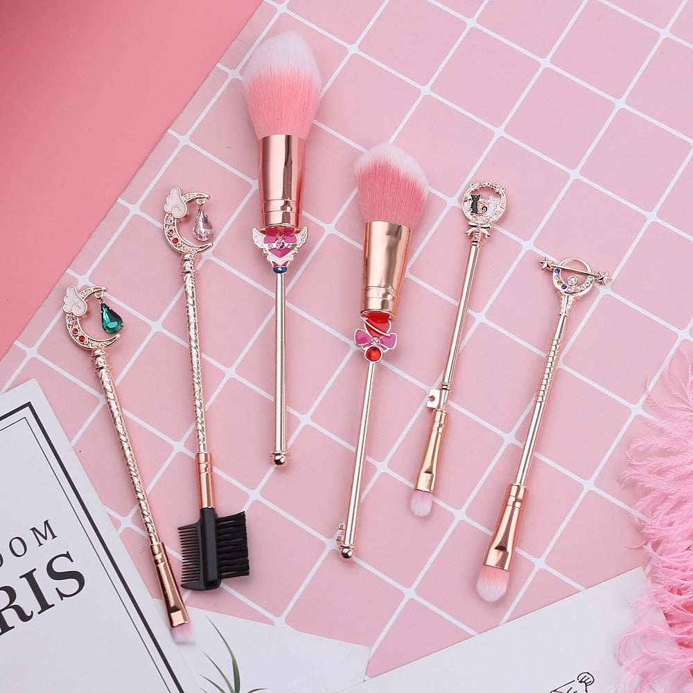 Sailor Moon Wand Makeup Brushes Set Cosplay Anime Figure Tsukino Usagi Prop Women Foundation Blush Eyeshadow Makeup Brushes